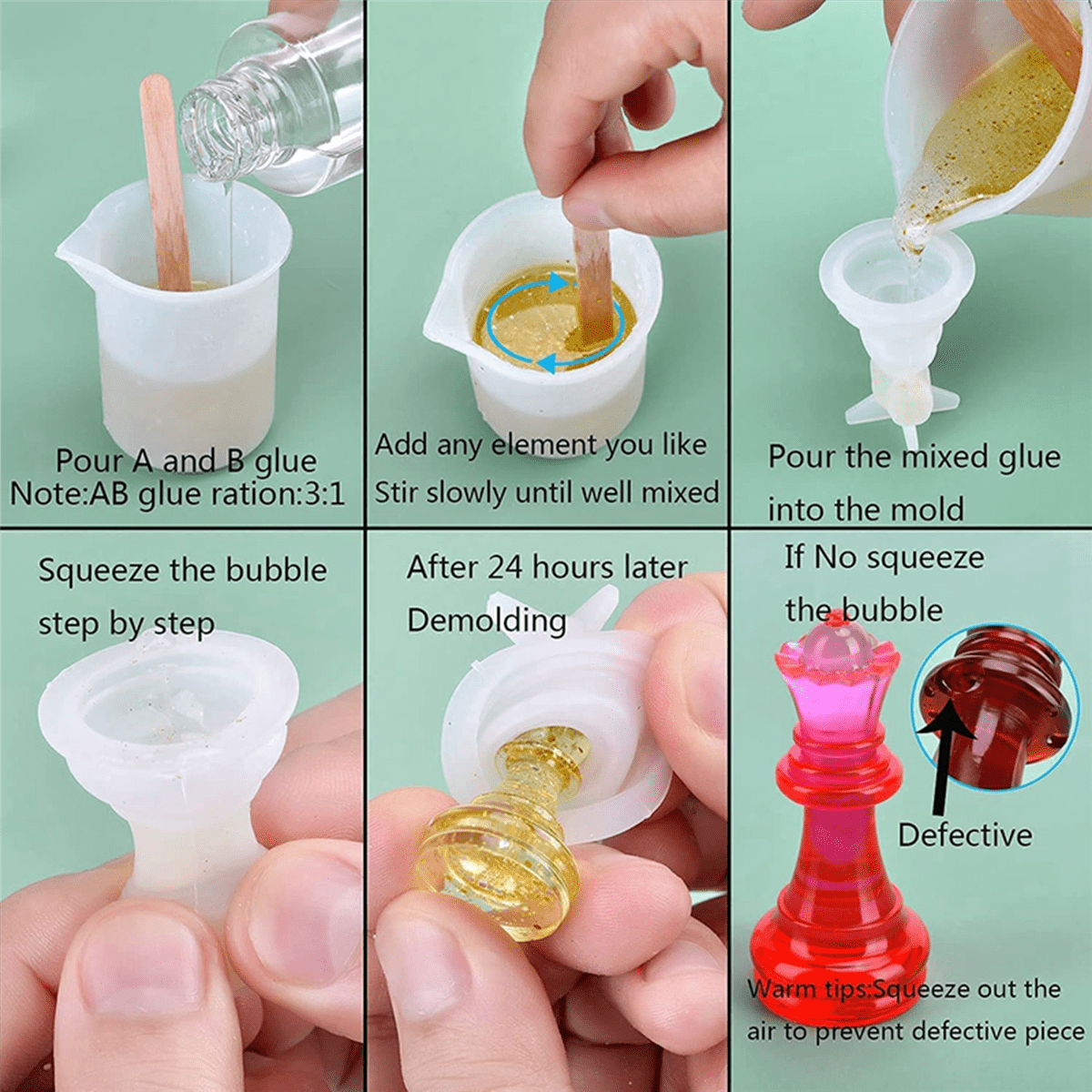6X Chess Mold for Resin Silicone Chess Resin Mold Chess Crystal Epoxy Casting for DIY Crafts Making Birthday Gift