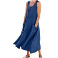 thumbnail image 2 of Ovzne Robes pour Femmes 2025 Robe d'Été Mode Décontractée Couleur Unie Sans Manches Col Rond avec Poches Jupe Grande Taille Maxi Robe Liquidation, 2 of 6