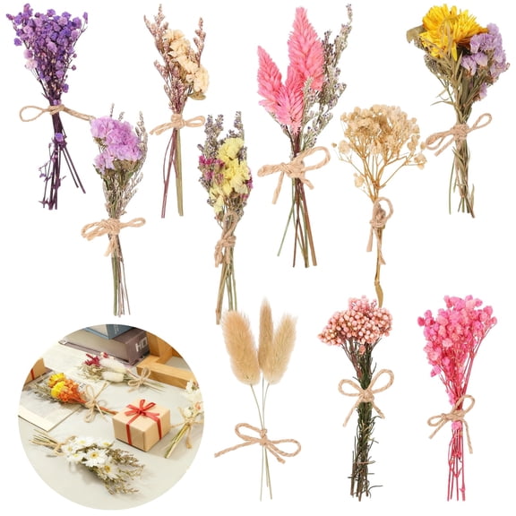 10 Bundles Mini Dried Natural Flower Bundles, 4.5-5.3 in Small Lightweight Dried Floral Arrangement, Vase DIY Wedding Decor, Valentine's Day Gift