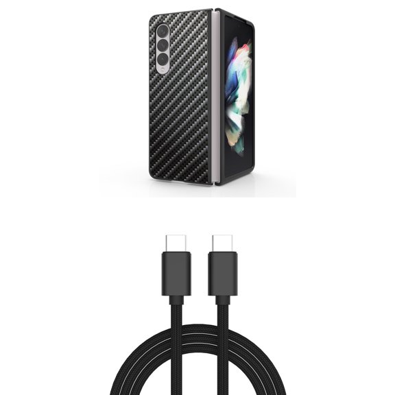 Accessory Bundle for Galaxy Z Fold 4: Slim Snap-On Case (Carbon Fiber), PD Power Delivery USB-C to USB-C Cable (3 Feet)