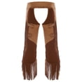 thumbnail image 6 of iiniim Mens Western Cowboy Outfit Open Front Faux Suede Tassel Vest With Hollow-out Chap Pants Brown M, 6 of 7
