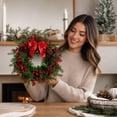 thumbnail image 7 of Christmas Wreath, 15.75 In Artificial Front Door Wreath with Berries Bow for Window Wall Fireplace Holiday Home Decor, 7 of 7