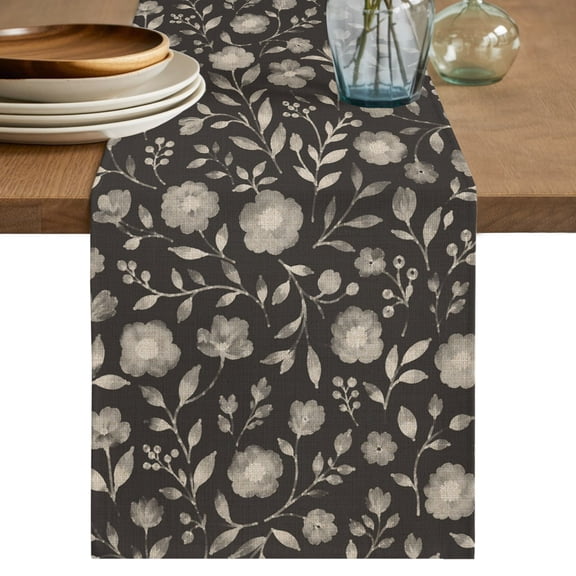 Table Runners 72 Inches Long Dress Scarves, Vintage Farmhouse Farmhouse Kitchen/Dining Table Decor Table Runner, Coffee Tablerunners, Spring Botanical Floral Rustic Black 13x72 Inch