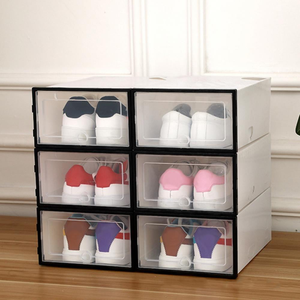 Details about   Shoe Storage Box Clear Plastic Foldable Stackable Organizer Transparent Shoe Box 