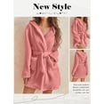 thumbnail image 6 of GESJQFZ Women Plush Hooded Shawl Collar Tie Waist Long Sleeve Bathrobe with Pockets, 6 of 7