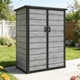 thumbnail image 2 of Sheds & Outdoor Storage, 4.6x3FT Outdoor Storage Shed with Floor, Waterproof Patio Plastic Shed Sloped Roof, Lockable Garden Bike Tool Shed Two Door Design, Wood Gray, 2 of 9