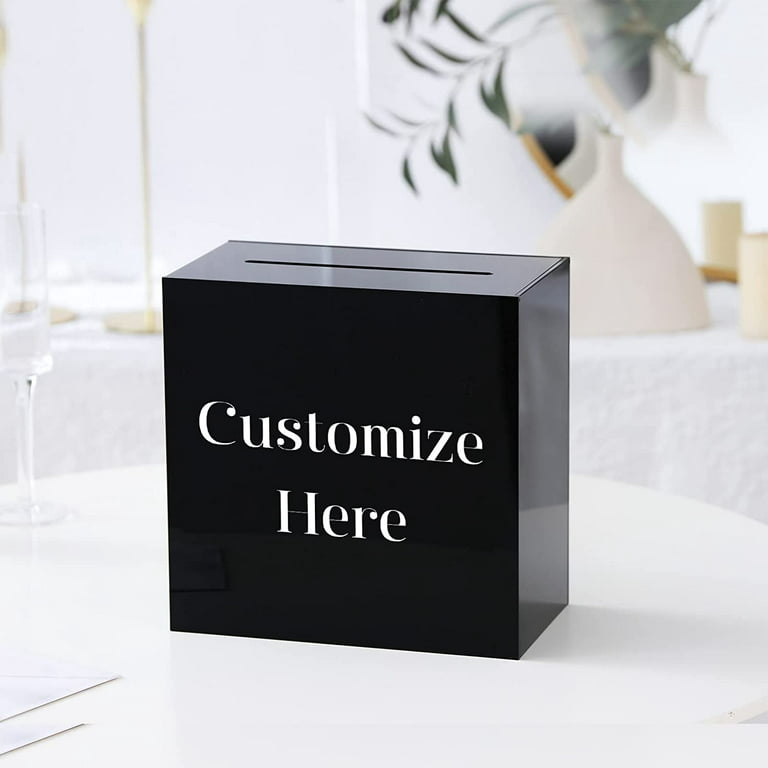 UNIQOOO Clear Acrylic Card Box w/Slot, Thick DIY Wedding Box Blank No Print, Large 10x10x5.5 in, for Reception Decoration Fundraiser Money Box