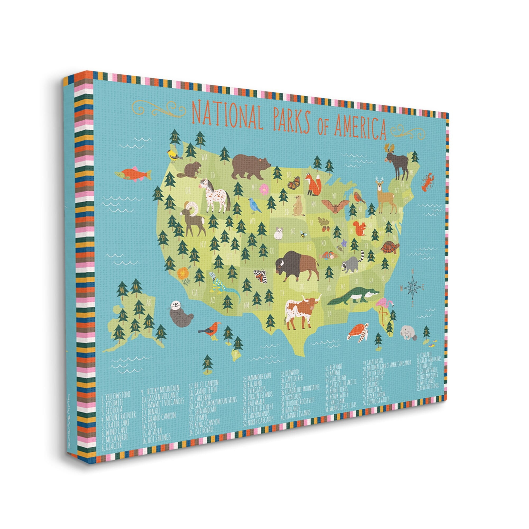 Stupell Industries Children's National Parks of America Map Animal Wildlife, 40 x 30,Design by Abi Hall