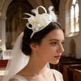 thumbnail image 4 of Beige Fascinator Headband for Women Vintage Flower Fascinator Hat for Weddings Tea Party with Feathers Mesh Clip, 4 of 6