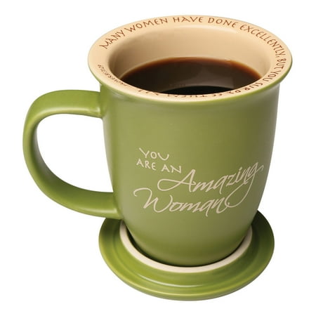 Green 14 Oz Mug - Amazing Woman Green Ceramic 14 Oz. Mug And Coaster