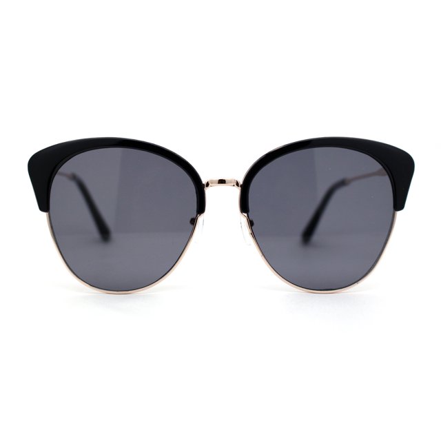 Womens Classic Retro Gothic Rounded Half Rim Cat Eye Black Gold Solid Black