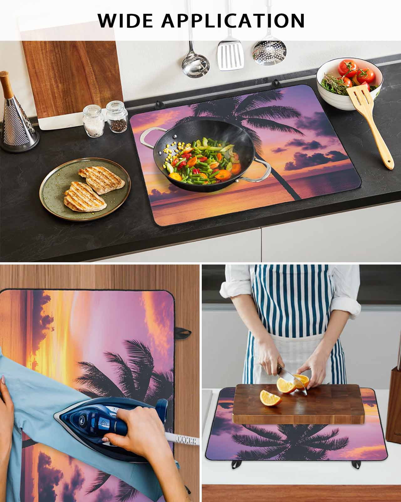 nqOlkjepod Large Induction Cooktop Protector Mat 24"x21", Summer Sunset Stove Top Covers for Electric Stove, Ocean Seaside Sky Cloud Scenery Palm Tree Stove Burner Cover Mats, Glass Top Stove Cover