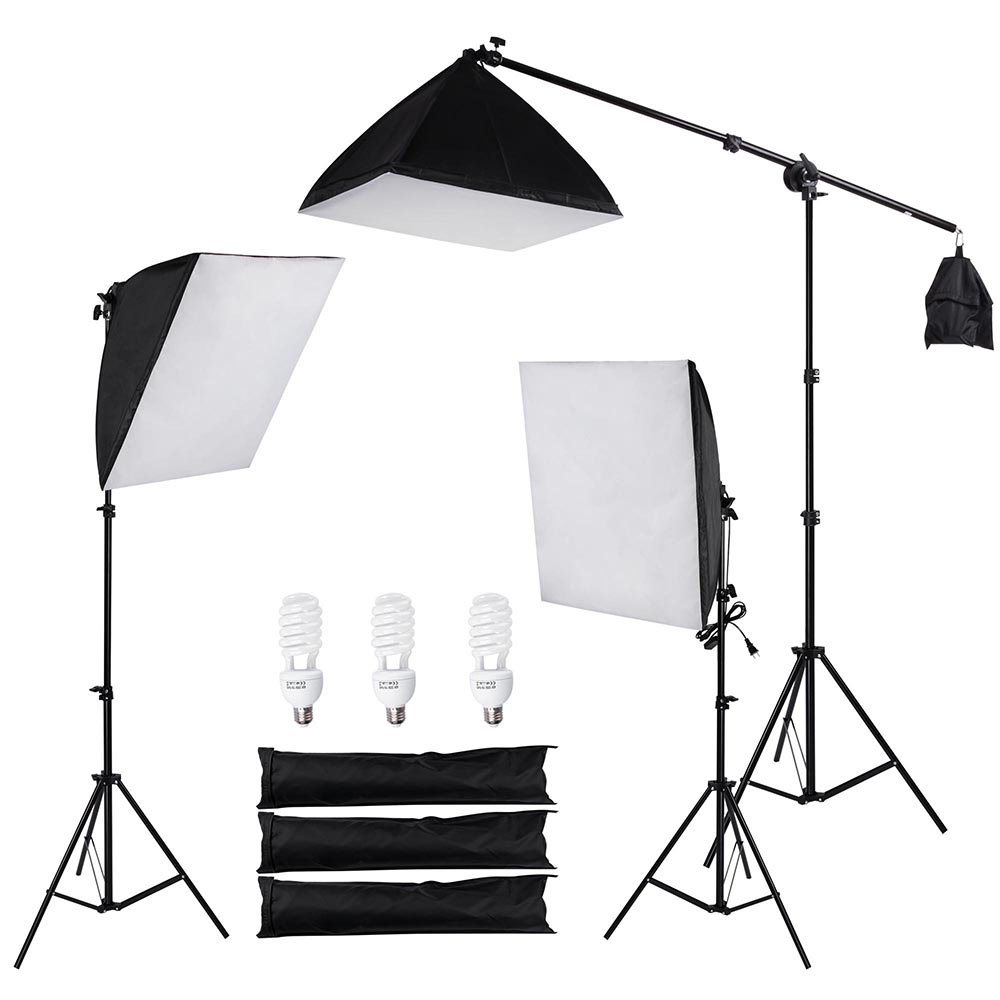 3x 22" Photography Softbox Lighting Kit Video Boom Arm Photo