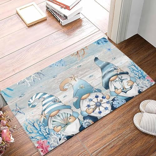Doormat Indoor Entrance Home Decor Door Mat Coastal Gnomes Floor Rugs for Kitchen Bathroom Nautical Beach Starfish Coral Blue Vintage Funny Welcome Mat 16x24 Inch.