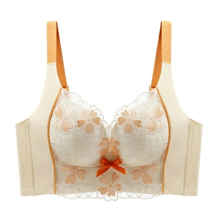 Bras for Women No Underwire Sexy Lace No Steel Ring Full Coverage Push Up Plus Size Underwear Sports Bra Orange 40 C