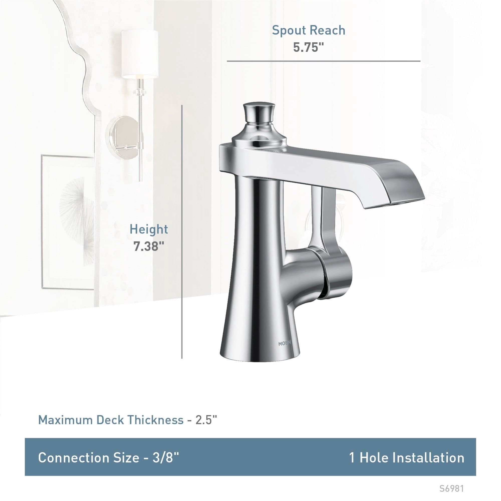 Moen S6981 Flara 1.2 GPM Single Hole Bathroom Faucet - Chrome