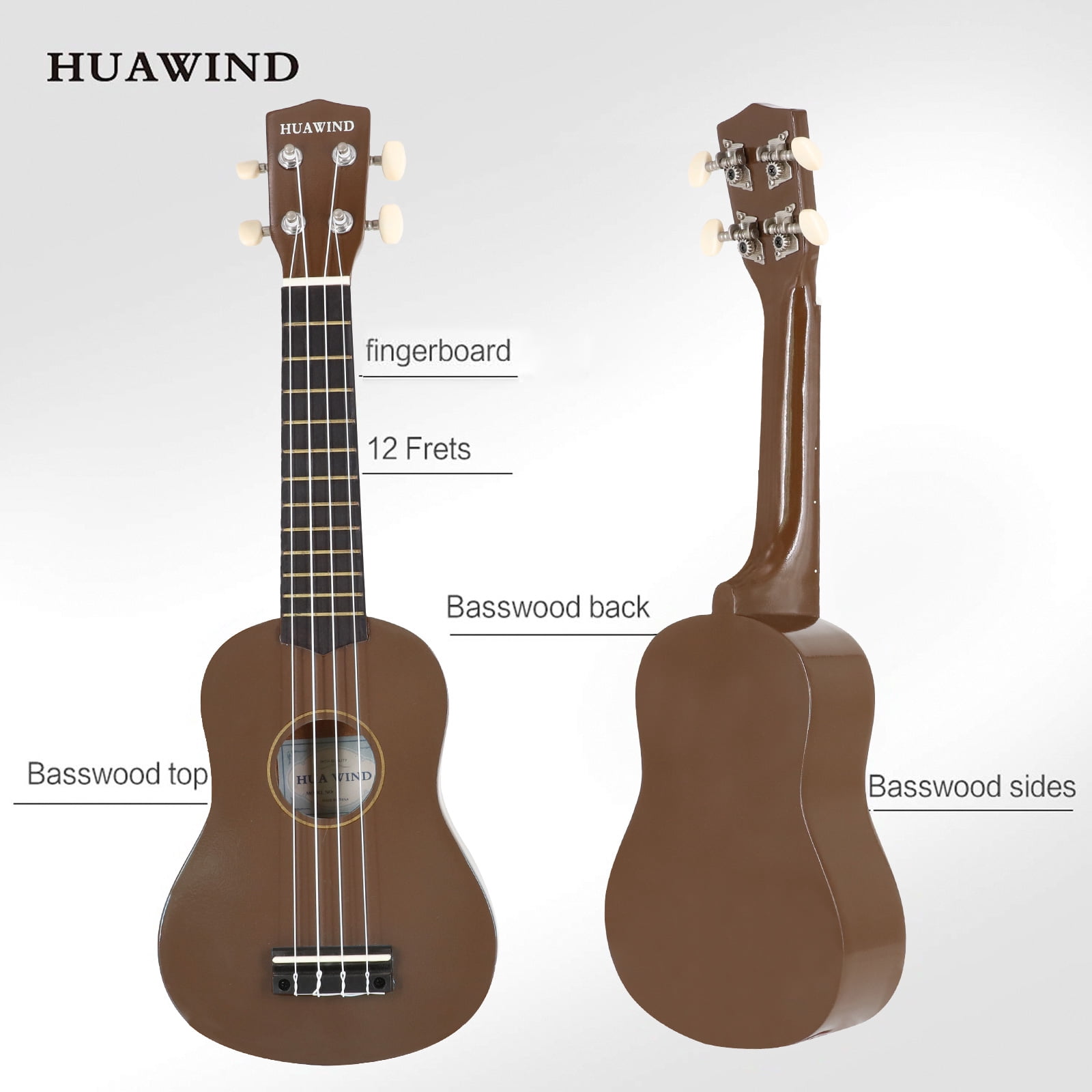 HUAWIND Ukulele, 21 inch Soprano Ukulele For Kid Beginners, Hawaii Ukelele Four String Wood Uke
