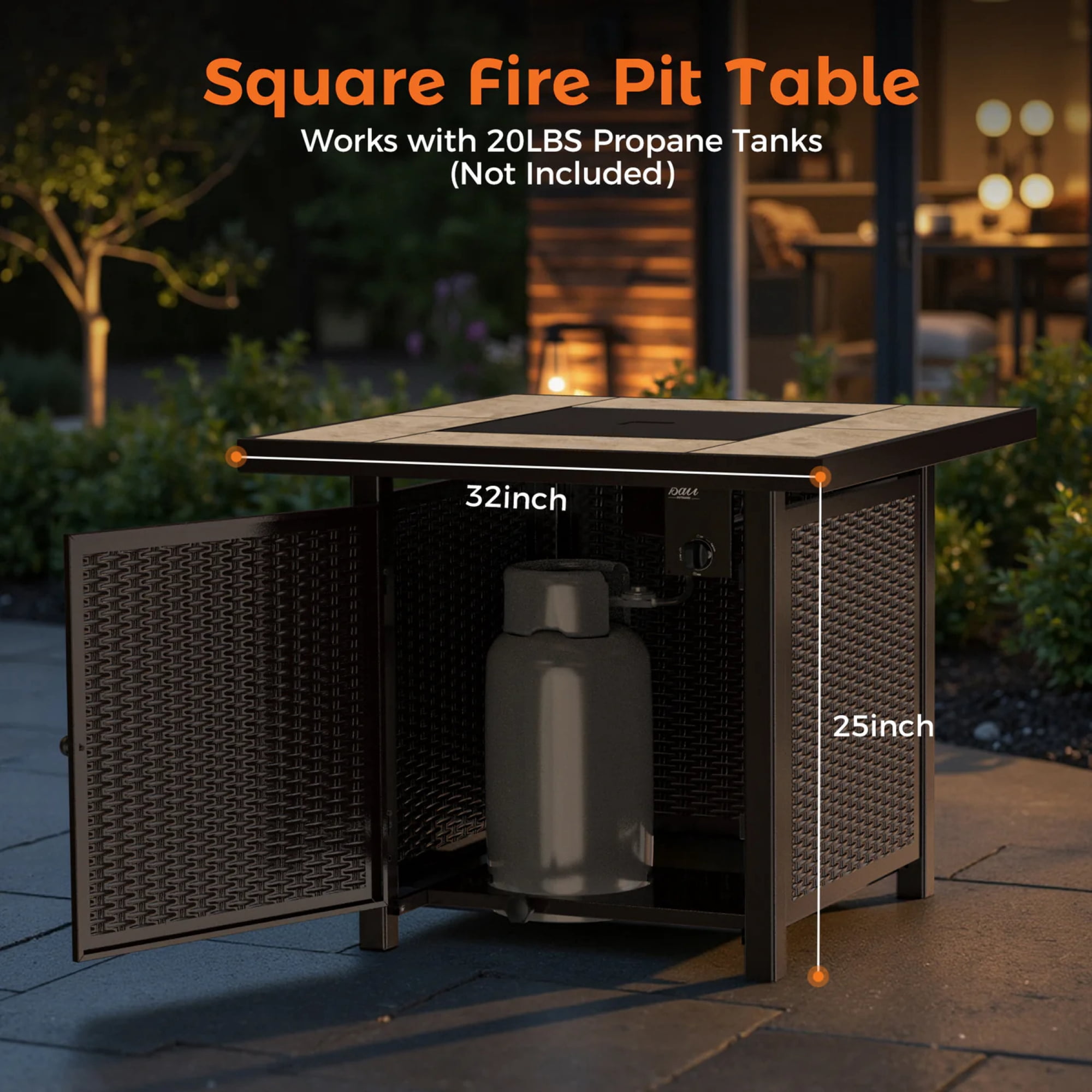 BALI OUTDOORS Propane Gas Fire Pit Table with Lid for Outside Backyard, Patio 50000 BTU 32 inch