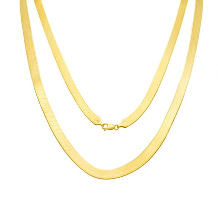 10K Yellow Gold Solid 8mm Polished Silky Flat Herringbone Chain Necklace, 16