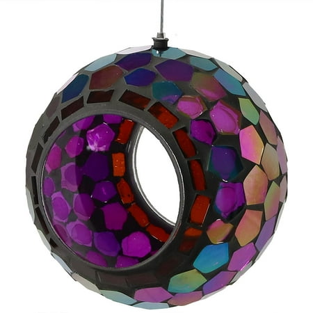 Birds Choice Hanging - Sunnydaze Outdoor Fly Through Wild Bird Feeder, Unique Hanging Round Mosaic Glass Design, 6 Inch
