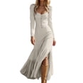 thumbnail image 3 of Women Gala Dresses Western Style Button Front Ruffle Detail Long Sleeve Maxi Dress Vintage Formal Gown Party Evening Dress White L, 3 of 6