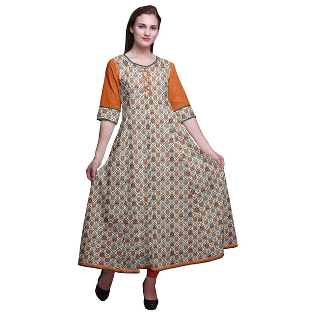 Bimba Robe Anarkali Imprimée pour Femmes, Robe Longue Maxi, Robe Ethnique