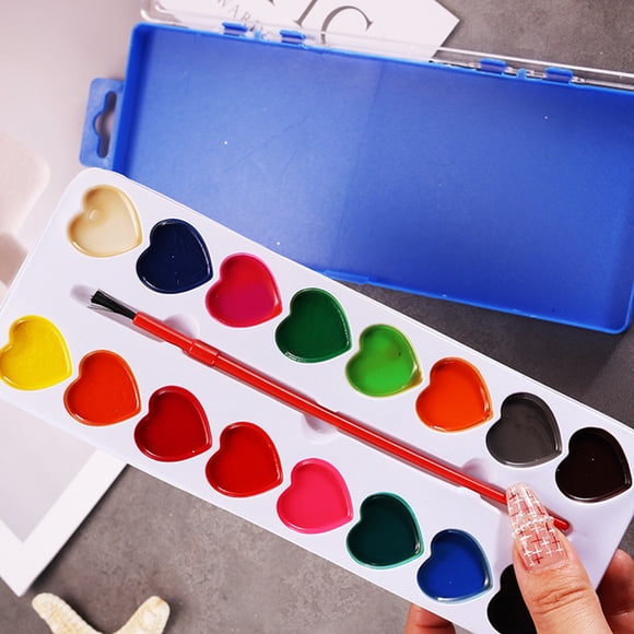 Djiypn Heart-Shaped Watercolor Painting Set - 16-Color Solid Pigment Paints with Brush, Perfect for Artists of All Ages, Ideal for Studio and Outdoor Creative Projects, Unique Gift