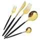 thumbnail image 3 of Juego de cubiertos de acero inoxidable Bearachild 30 piezas vajilla espejo Oro negro, 3 of 6
