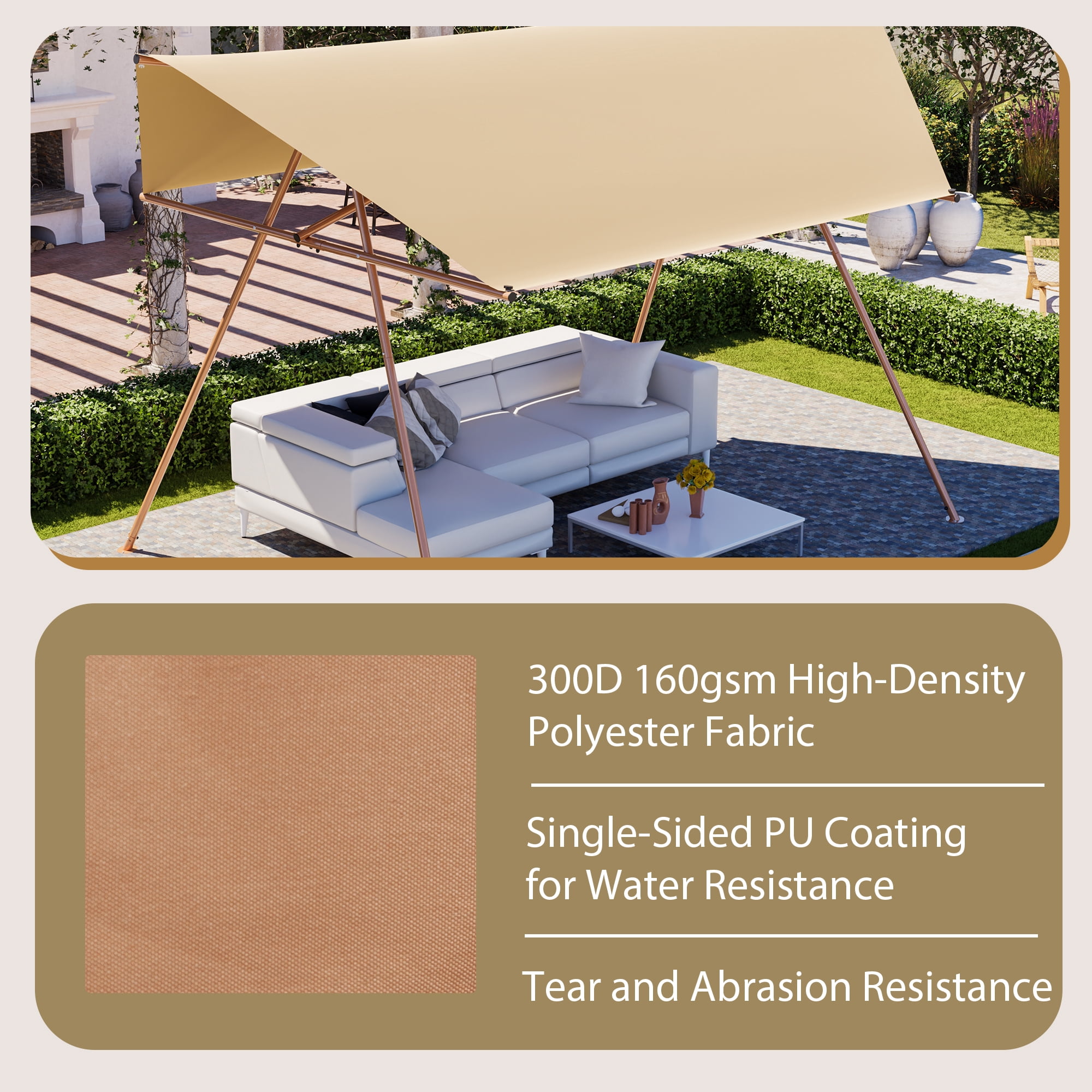 Hexagon Shade Sail, 206x118 Inch UPF50+ UV Block Sun Shade Canopy for Patio Backyard Garden Lawn Outdoor, Brown