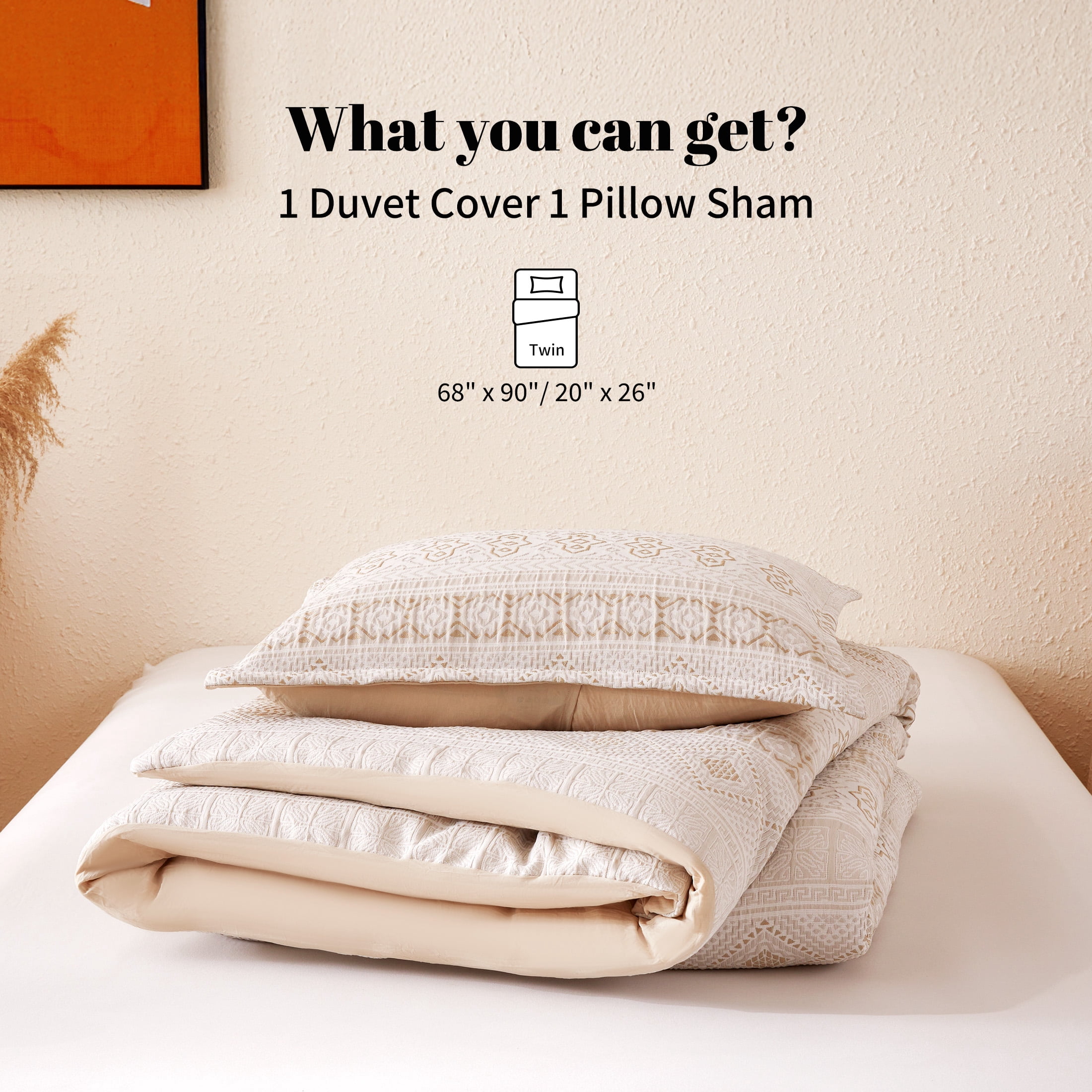 Sonive Boho Duvet Cover Set Modern Classic Beige Woven Jacquard Duvet Cover Set, Queen