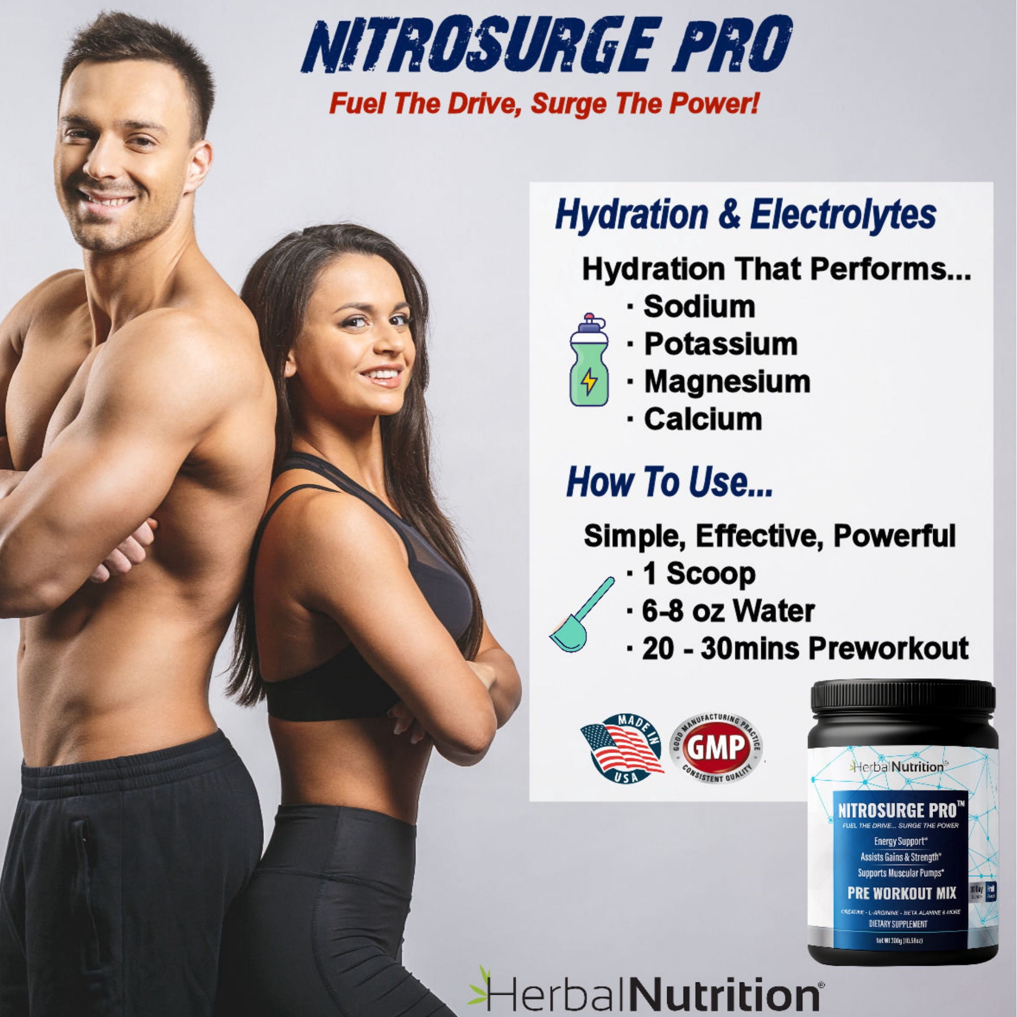 Nitrosurge Pro Pre Workout Powder with Creatine, Nitric Oxide & Energy Support Formula, 300g
