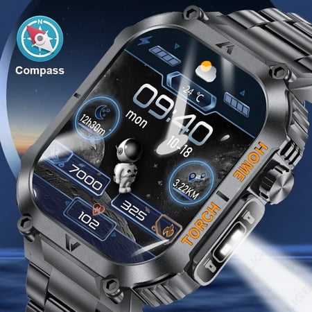 LIGE 2.02 inch HD Screen Smart Watch With Led Lighting 3ATM Waterproof Outdoor Sports Smartwatch For AndroidI Ios