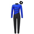 thumbnail image 3 of Kaerm 2 Pcs Gymnastic Ice Skating Outfit for Girls Mock Neck Jumpsuit Dance Bodysuit with Hair Tie Blue&Black 14, 3 of 7