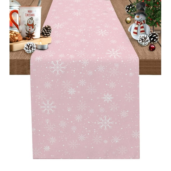 Hokiten Table Runners 36 Inches Long Dress Scarves, Pink Christmas Snowflake Farmhouse Kitchen/Dining Table Runner, Short Coffee Tablerunners, Winter Snowflake Xmas 13x36 Inch