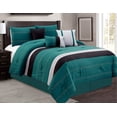 thumbnail image 1 of HGMart Bedding Comforter Set Bed In A Bag - 7 Piece Luxury Striped Microfiber Bedding Sets - Oversized Bedroom Comforters, Queen Size, Teal, 1 of 1