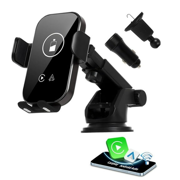 Wireless Carplay Adapter Android Auto Dongle & 15W Car Charger & Car Air Vent Dashboard Phone Holder Mount,1x Car Charger 1x Accessory Set,Black