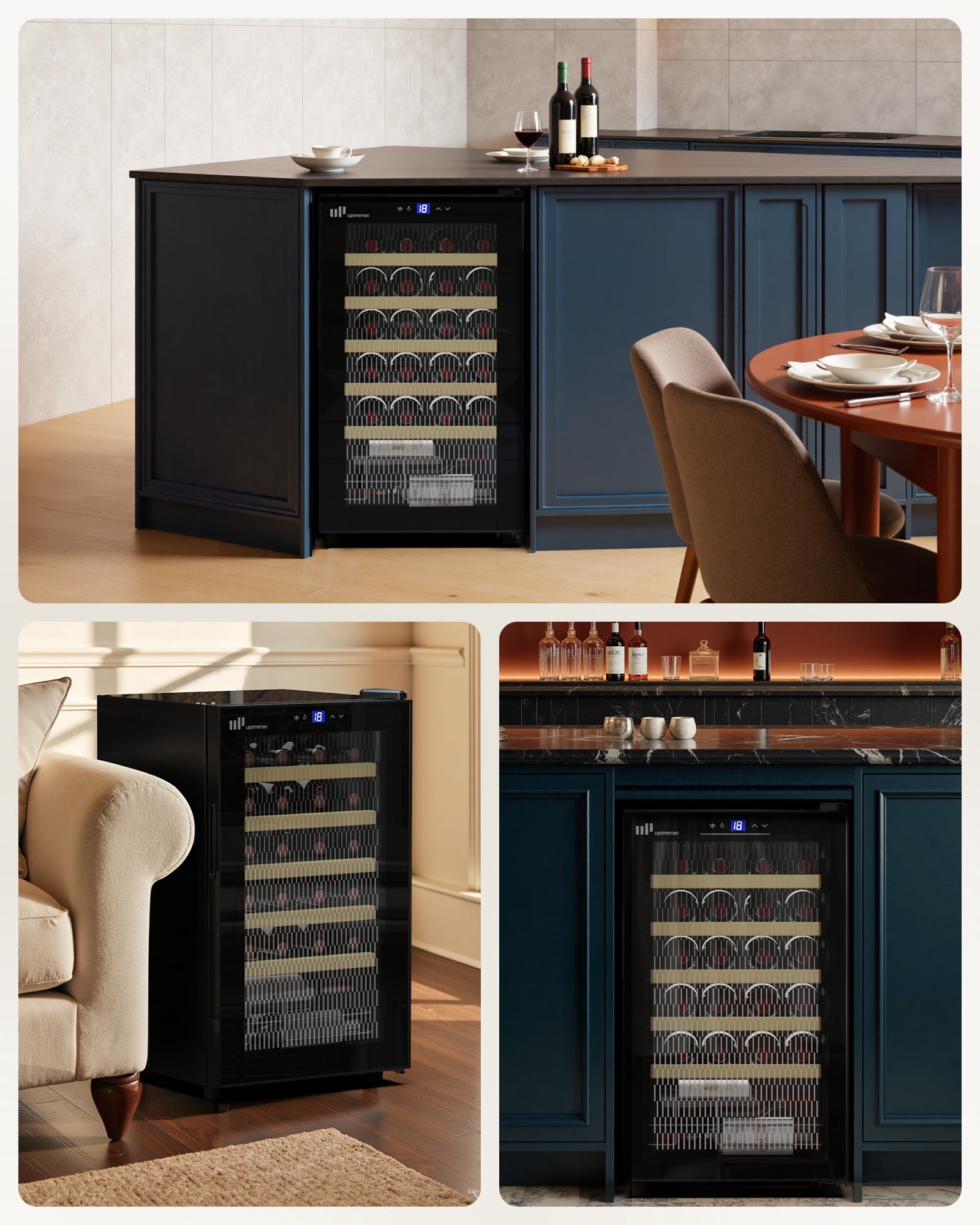 Upstreman 24 Bottle Wine Cooler Refrigerator, Freestanding Wine Chiller Compressor Wine Refrigerator with Glass Door, Touch Control & LED Light, 41-68°F Temperature Control, Black W24