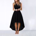 thumbnail image 2 of Fshinging Women Summer Dress Lace Bow Belt Irregular Length Sleeveless Chiffon Bridesmaid Party, 2 of 7