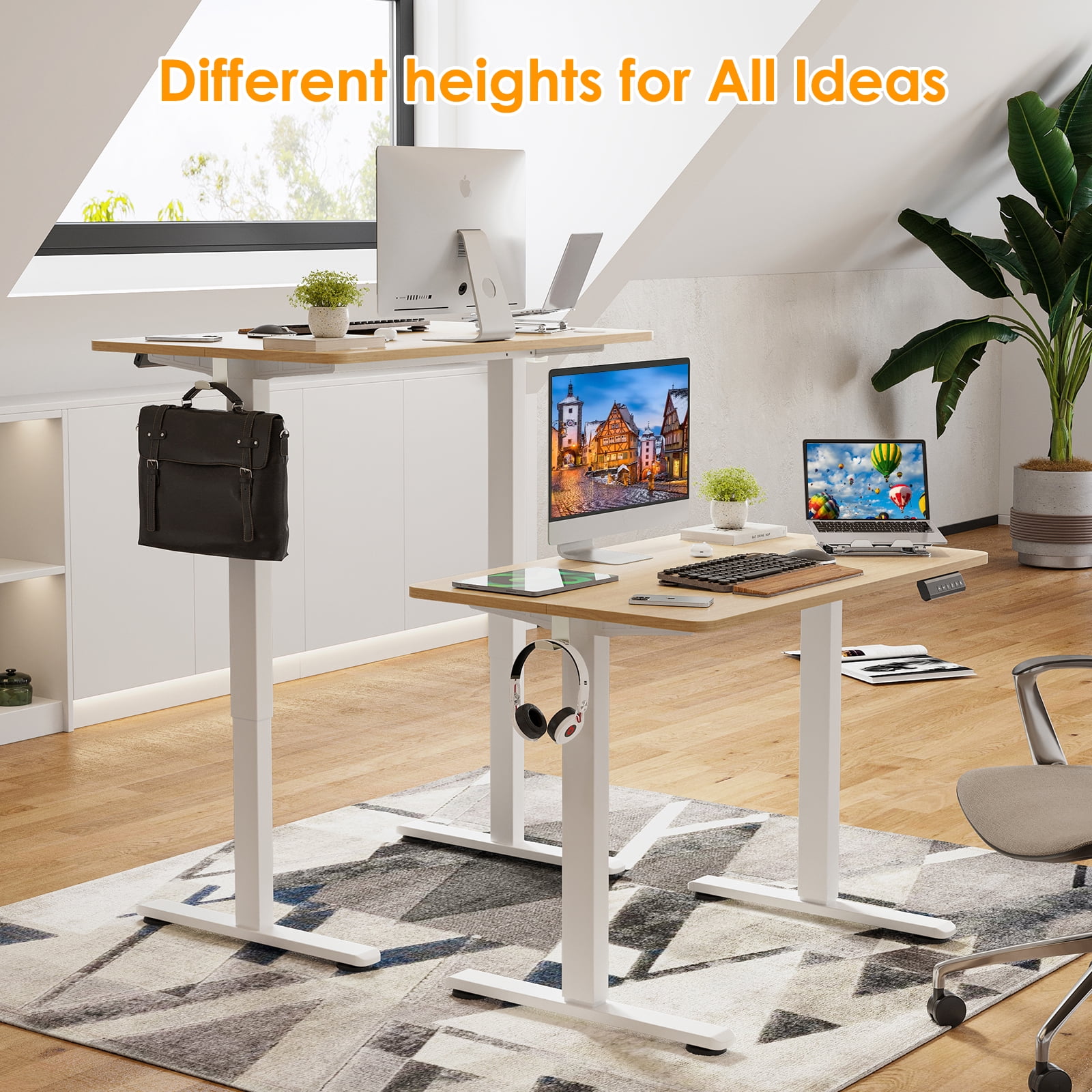 Farini Adjustable Standing Desk for Home Office, 40"x24" Electric Sit-Stand Desk with Splice Board, Nature