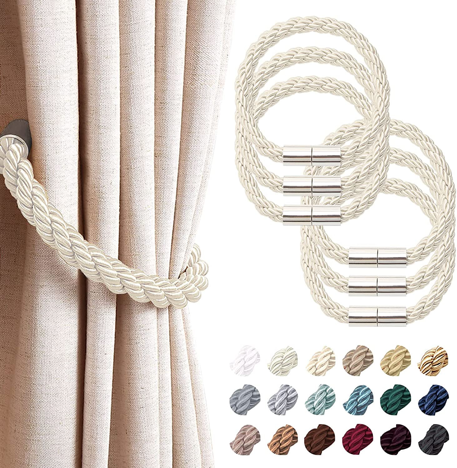 Suuchh 6 Pack Strong Magnetic Curtain Tiebacks Modern Simple Style Drape Tie Backs Convenient Decorative Weave Rope Curtain Holdbacks for Thin or Thick Home