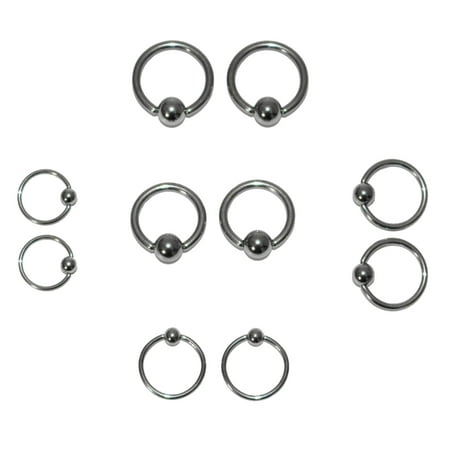 Lex & Lu Pair of Steel Captive Bead Ring CBR Earrings 20,18,16,14 Gauge