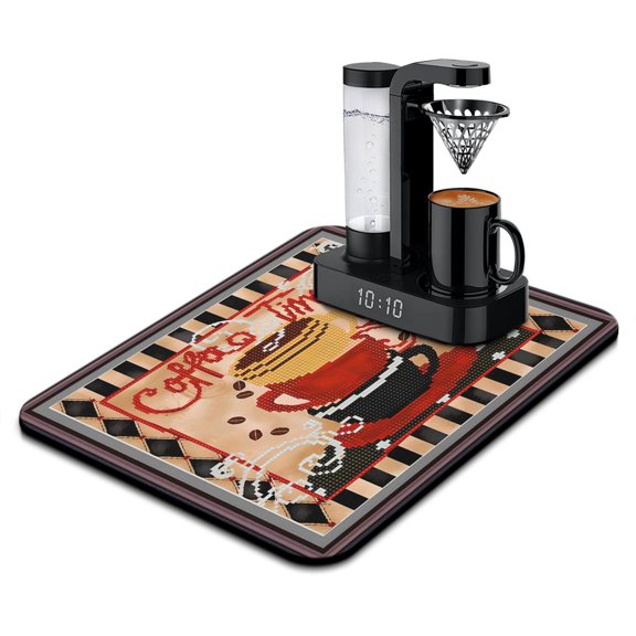 Dish Drying Mat, Coffee Farmhouse Plaid Absorbent Coffee Bar Mat for Countertops, Coffee Bar Accessories for Kitchen Counter Coffee Maker Coffee Pot Dining Room Decoration 18x24in