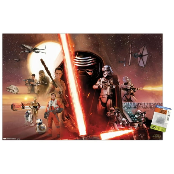 Star Wars: The Force Awakens - Group Wall Poster with Push Pins, 22.375" x 34"
