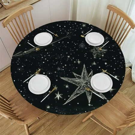 

Autua Stars Sun Moon Round Tablecloth Stain-Resistant & Washable for Indoor/Outdoor Use - Ideal for Restaurants Weddings Parties - Home Kitchen Outdoor Decoration Waterproof Fabric 38 -42