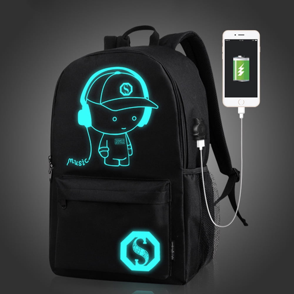 Mens Night Action Bagpack Luminous USB Port Backpack Charging Outdoor Daypack with Music Port Leisure Travel Rucksack One Piece Computer School Bag 