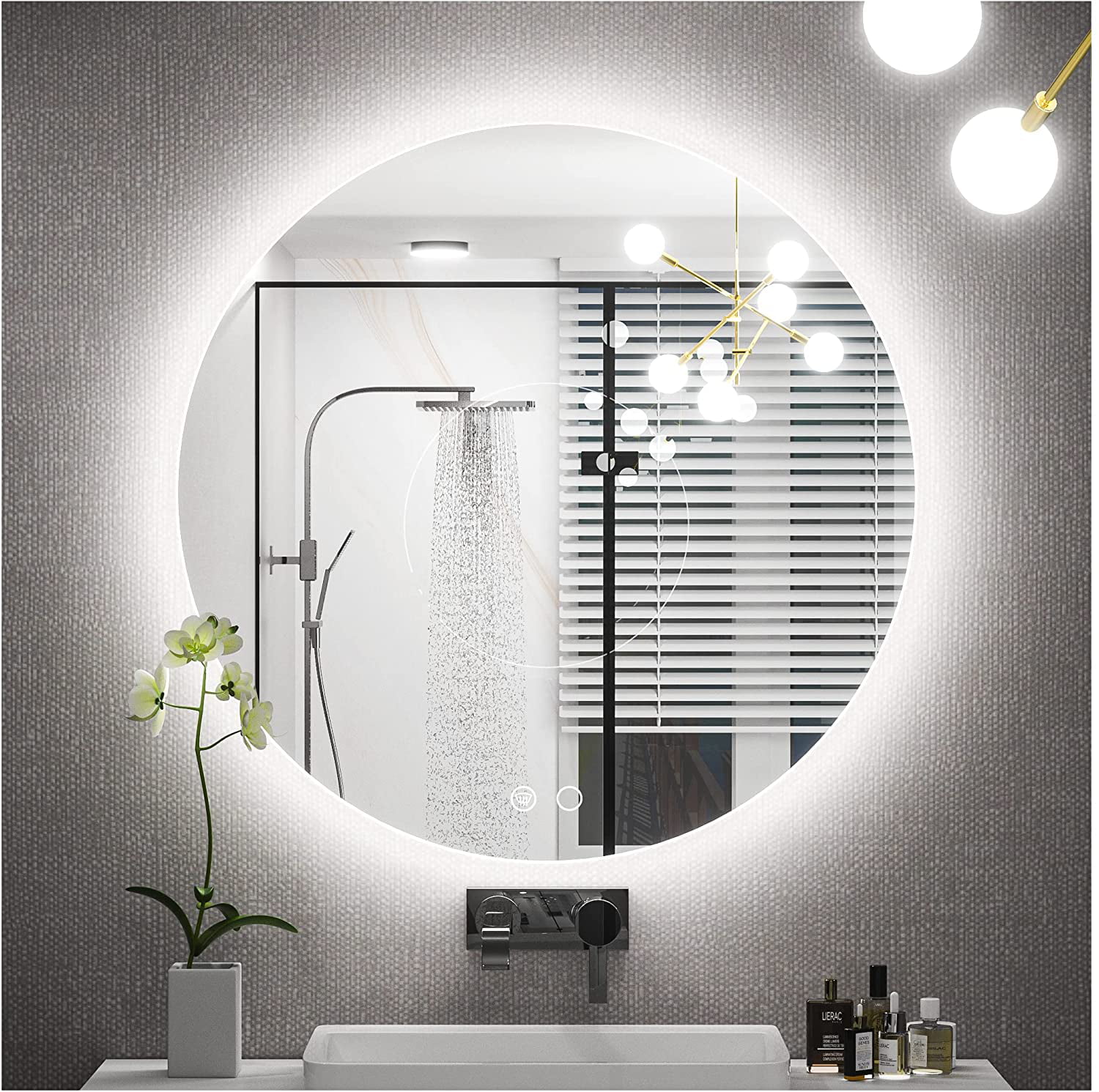 Keonjinn Espejo de baño redondo LED de 24 pulgadas, espejo retroiluminado  para baño, espejo circular regulable con luces, espejo de tocador montado  en