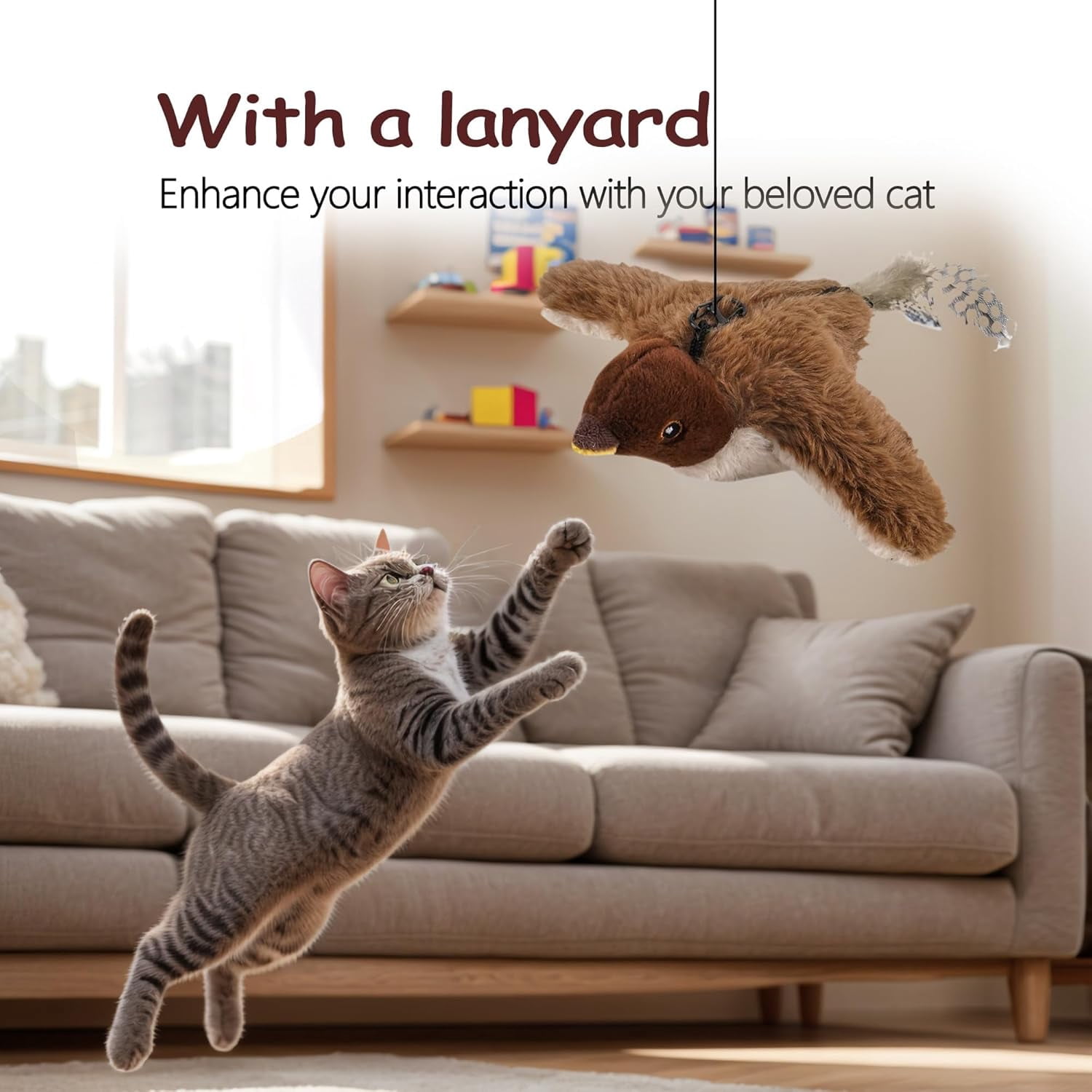 Interactive cat Toy, Flying Bird Cat Toy,Electric Sparrow Shaking Hunting Pet Toy for Cat