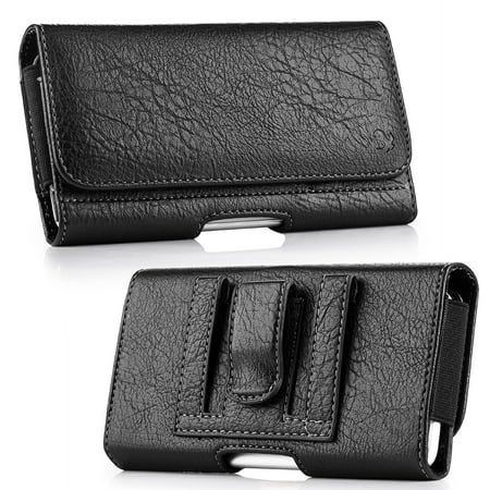 Htc Leather - Insten Horizontal Leather Pouch Flip Belt Clip Wallet Case Cover For HTC One M7, Samsung Galaxy S6 / S7 - Black