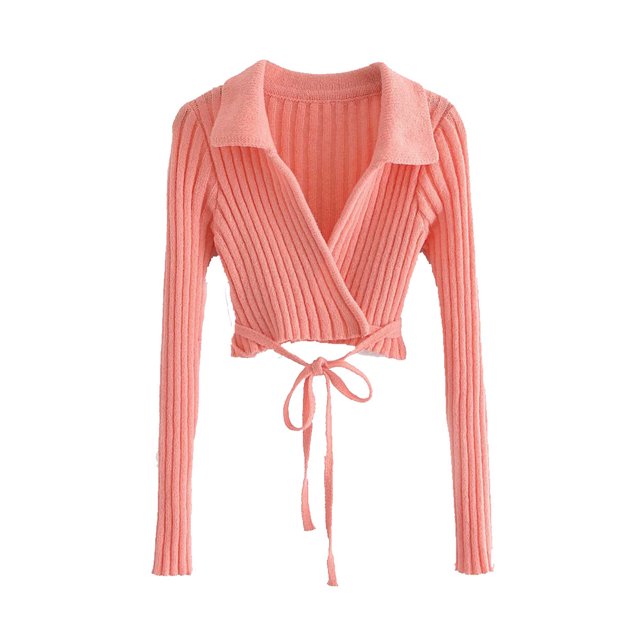 Moda mujer sexy casual manga larga con cuello en v suéter sólido señoras tops Fridja BV0+4080