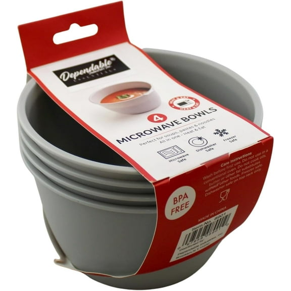 Dependable Industries inc. Essentials Unbreakable Microwave Bowls Heat and Eat 26 OZ Dishwasher Safe BPA-Free Plastic for Serving Soup Pasta Noodles Oatmeal Cereal Stackable Set of 4